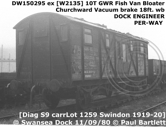 DW150295 ex W2135 fish van as Pooley & Dock engineer at Swansea Dock 80-09-11