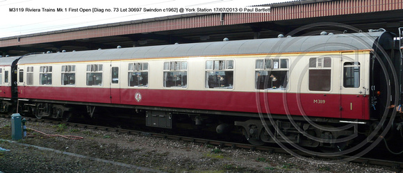 M3119 Mk 1 First Open conserved Riviera Trains @ York Station 2013-12-07 � Paul Bartlett [2w]