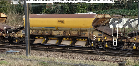NR12961 JJA Network Rail Autoballaster ex Tiphook hopper Intermediate hopper [Des. Code JJ001A converted c 2000]  @ York Holgate Junction 2022-02-26 © Paul Bartlett [2w]