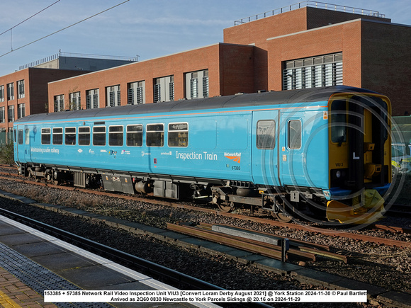 153385 + 57385 Network Rail Video Inspection Unit VIU3 [Convert Loram Derby August 2021] @ York Station 2024-11-30 © Paul Bartlett [26w]