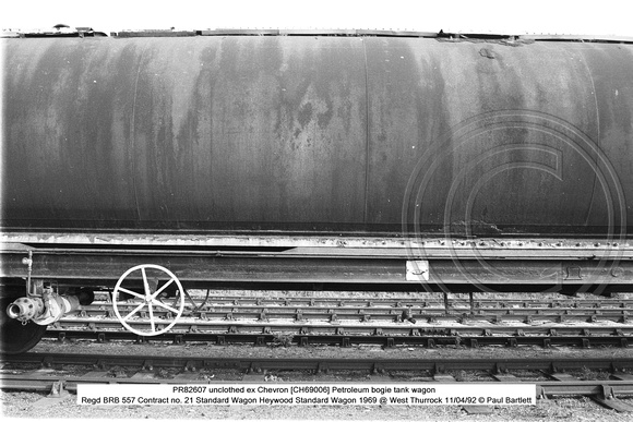 PR82607 unclothed ex Chevron Petroleum bogie tank wagon  @ West Thurrock 92-04-11 � Paul Bartlett [3w]