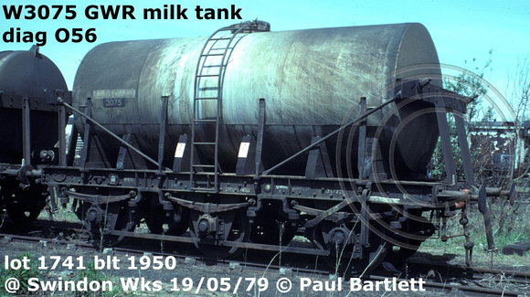W3075 GWR milk tank diag O56 at Swindon Works 79-05-19