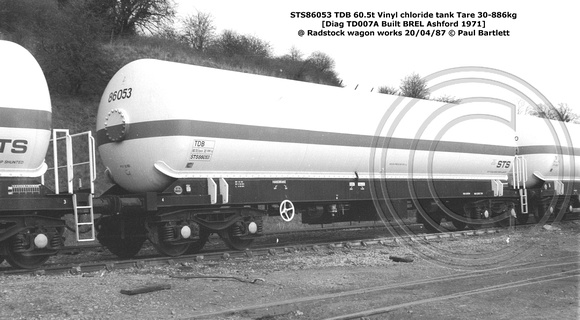 STS86053 TDB vinyl chloride @ Radstock wagon works 87-04-20 © Paul Bartlett [2w]