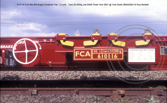 610116 FCA 60ft Bogie Container Flat (2-unit) @ York North 2001-04-28 © Paul Bartlett [6w]