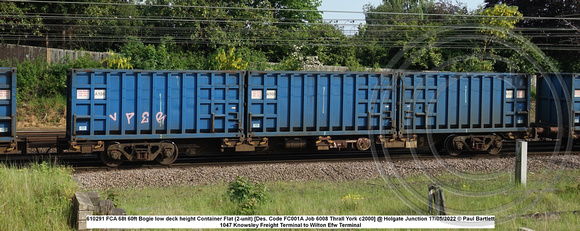 610291 FCA 68t 60ft Bogie low deck height Container Flat (2-unit) [Des. Code FC001A Job 6008 Thrall York c2000] @ Holgate Junction 2022 05-17 © Paul Bartlett w