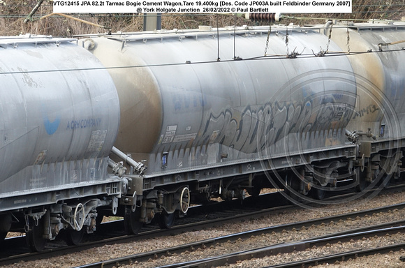 VTG12415 JPA 82.2t Tarmac Bogie Cement Wagon,Tare 19.400kg [Des. Code JP003A built Feldbinder Germany 2007] @ Holgate Junction 2022-02-26 © Paul Bartlett w