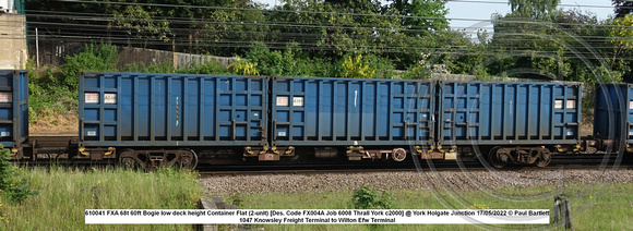 610041 FXA 68t 60ft Bogie low deck height Container Flat (2-unit) [Des. Code FX004A Job 6008 Thrall York c2000] @ Holgate Junction 2022 05-17 © Paul Bartlett