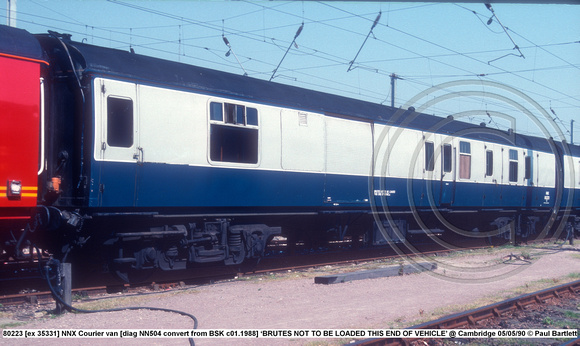 80223 [ex 35331] NNX Courier van [diag NN504 convert from BSK c01.1988] ‘BRUTES NOT TO BE LOADED THIS END OF VEHICLE’ @ Cambridge 90-05-05 © Paul Bartlett w