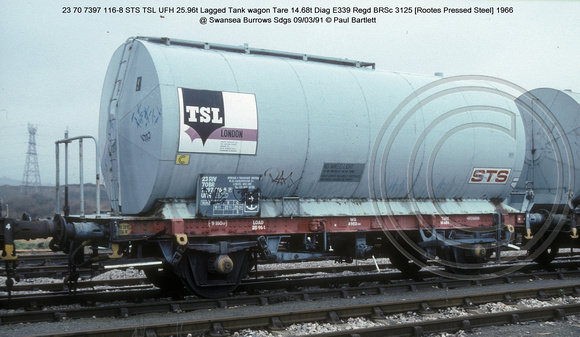 23 70 7397 116-8 STS TSL UFH Lagged Tank wagon @ Swansea Burrows Sdgs 91-03-09 � Paul Bartlett w