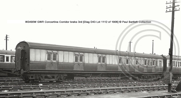 W3490W Concertina Corridor brake 3rd Diag D43 � Paul Bartlett Collection w