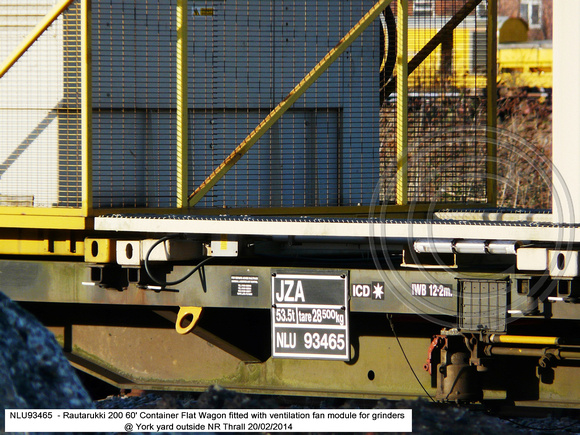 NLU93465 JZA Container Flat Wagon Ventilators @ York yard outside NR Thrall 2014-02-20 [04w]