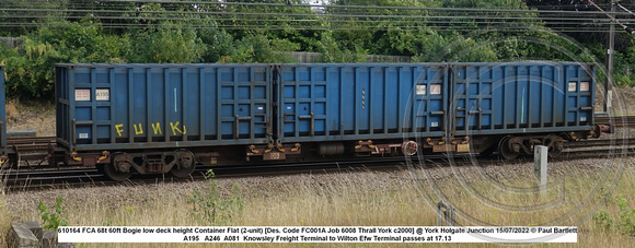 610164 FCA 68t 60ft Bogie low deck height Container Flat (2-unit) [Des. Code FC001A Job 6008 Thrall York c2000] @ York Holgate Junction 2022-07-15 © Paul Bartlett [1W]