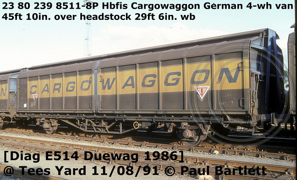 23 80 239 8511-8P Hbfis Cargowaggon @ Tees Yard 91-08-11