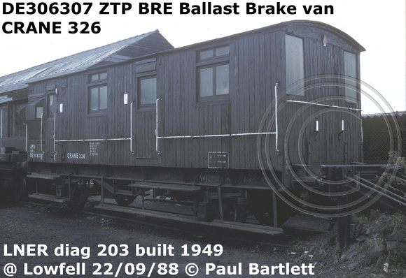 DE306307 ZTP Ballast Brake van at Low Fell 88-09-22