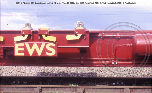 610116 FCA 60ft Bogie Container Flat (2-unit) @ York North 2001-04-28 © Paul Bartlett [4w]