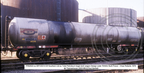 PR82624 ex BRT20313 ex Total Petroleum bogie tank wagon @ Thameshaven 86-01-25 � Paul Bartlett w