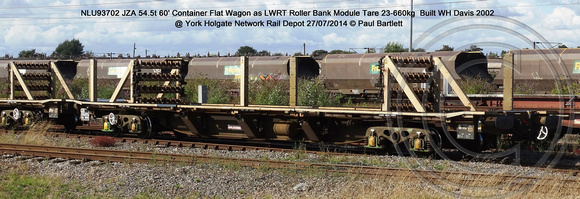 NLU93702 JZA 60' Container Flat Wagon - LWRT Roller Bank Module @ York Holgate Network Rail Depot 2014-07-27 � Paul Bartlett [0w]