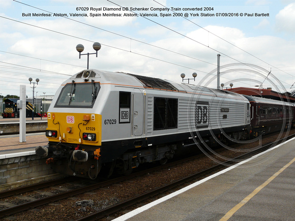 67029 Royal Diamond DB Schenker Company Train converted 2004 Alstom, Spain 2000 @ York Station 2016-09-07 © Paul Bartlett [02w]