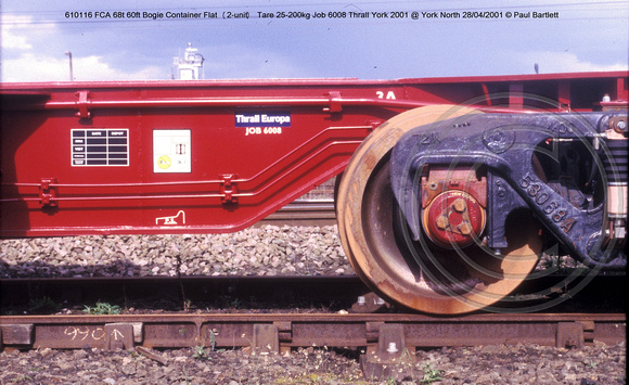 610116 FCA 60ft Bogie Container Flat (2-unit) @ York North 2001-04-28 © Paul Bartlett [7w]