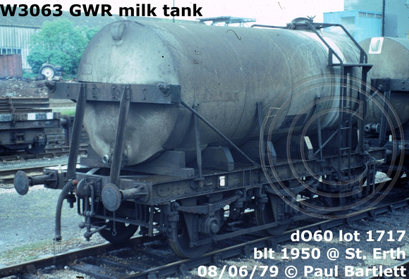 W3063 GWR milk tank diagt O60 at St. Erth 79-06-08