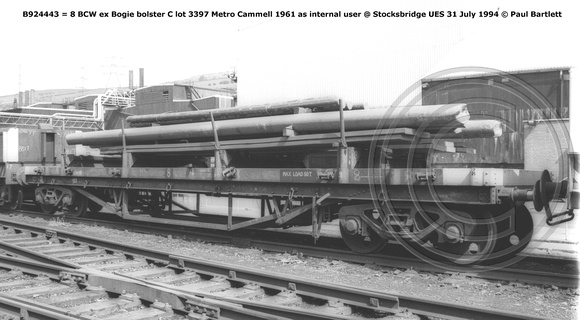 B924443 = 8 BCW Bogie bolster internal user @ Stocksbridge UES 94-07-31 © Paul Bartlett w