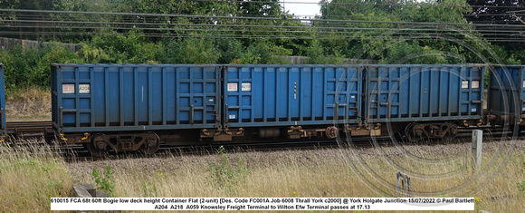 610015 FCA 68t 60ft Bogie low deck height Container Flat (2-unit) [Des. Code FC001A Job 6008 Thrall York c2000] @ York Holgate Junction 2022-07-15 © Paul Bartlett W
