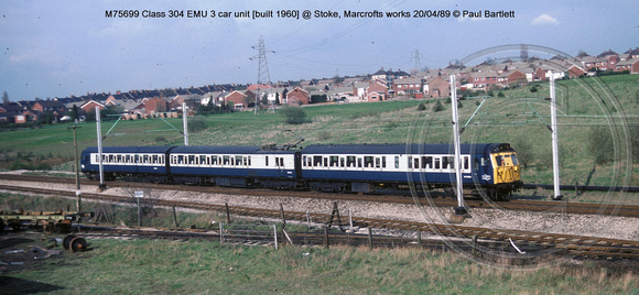 M75699 class 304 EMU 3 car unit @ Stoke, Marcrofts works 89-04-20 � Paul Bartlett w