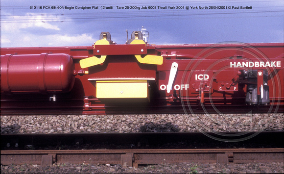 610116 FCA 60ft Bogie Container Flat (2-unit) @ York North 2001-04-28 © Paul Bartlett [5w]