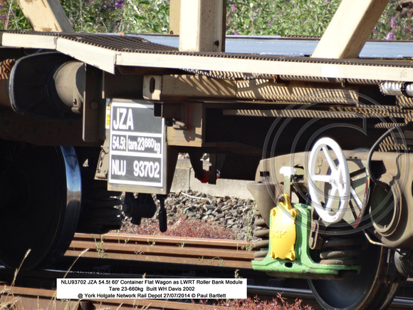 NLU93702 JZA 60' Container Flat Wagon - LWRT Roller Bank Module @ York Holgate Network Rail Depot 2014-07-27 � Paul Bartlett [2w]