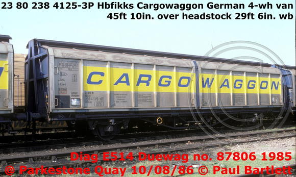 23 80 238 4125-3P Hbfikks Cargowaggon @ Parkestone Quay 86-08-10
