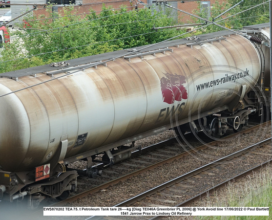 EWS870202 TEA 75. t Petroleum Tank tare 26----kg [Diag TE046A Greenbrier PL 2006] @ York Avoid line 2022 06-17 © Paul Bartlett w