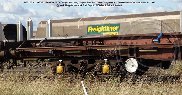 NR97128 ex JARV97128 KRA Sleeper Carrying Wagon @ York Holgate Network Rail Depot 2014-07-27 � Paul Bartlett [06w]