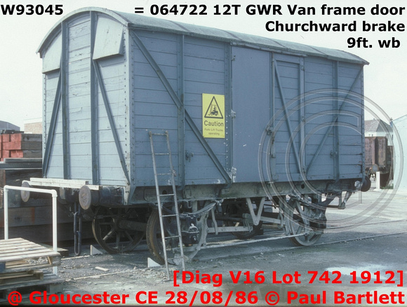 W93405 = 064722 GWR van @ Gloucester CE 86-08-28