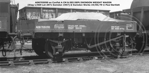 ADB705090 WEIGHT WAGON ex Conflat A @ Swindon Works 79-05-19 © Paul Bartlett W
