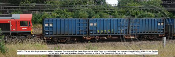 610251 FCA 68t 60ft Bogie low deck height Container Flat (2-unit) [Des. Code FC001A Job 6008 Thrall York c2000] @ York Holgate Junction 2022-07-15 © Paul Bartlett w