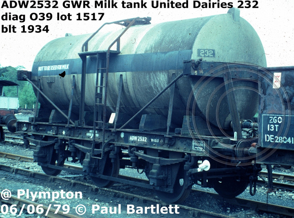 ADW2532 GWR Milk tank United Dairies 232 diag O39