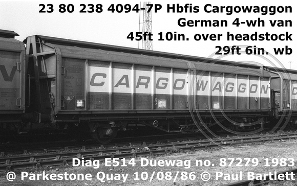 23 80 238 4094-7P Hbfis Cargowaggon @ Parkestone Quay 86-08-10