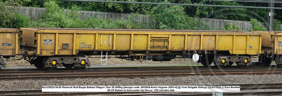 NLU29025 64.0t Network Rail Bogie Ballast Wagon Tare 26.000kg [design code JNO60A Astro Vagone 2003-4] @ York Holgate Sidings 2022-05-22 © Paul Bartlett w