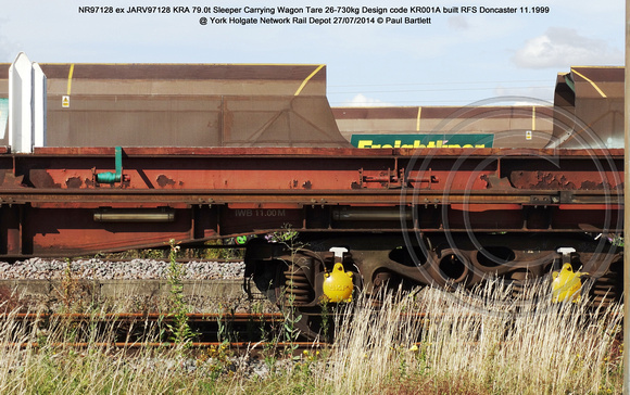 NR97128 ex JARV97128 KRA Sleeper Carrying Wagon @ York Holgate Network Rail Depot 2014-07-27 � Paul Bartlett [09w]
