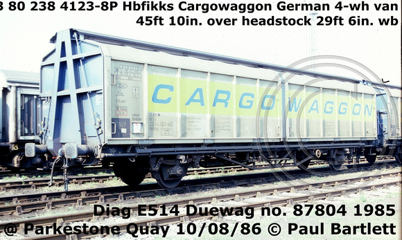23 80 238 4123-8P Hbfikks Cargowaggon @ Parkestone Quay 86-08-10