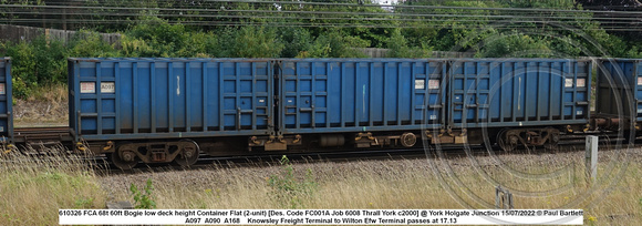 610326 FCA 68t 60ft Bogie low deck height Container Flat (2-unit) [Des. Code FC001A Job 6008 Thrall York c2000] @ York Holgate Junction 2022-07-15 © Paul Bartlett W