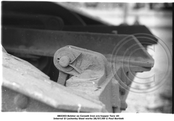 BB3303 bolster ex Consett Iron ore hopper @ Lackenby 89-07-28 © Paul Bartlett [10w]