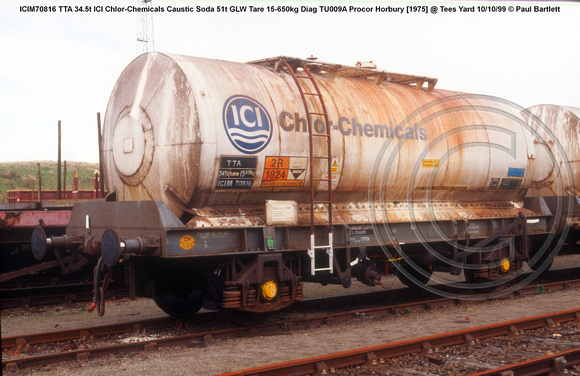ICIM70816 TTA 34.5t ICI Chlor-Chemicals Caustic Soda Tare 15-650kg Diag TU009A Procor Horbury [1975] @ Tees Yard 99-10-10 © Paul Bartlett w