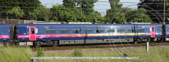 802303 834303 Hull Trains Paragon coach D Composite Electro-Diesel [Hitachi AT300 c2019] @ York Holgate Junction 2021-06-23 © Paul Bartlett w