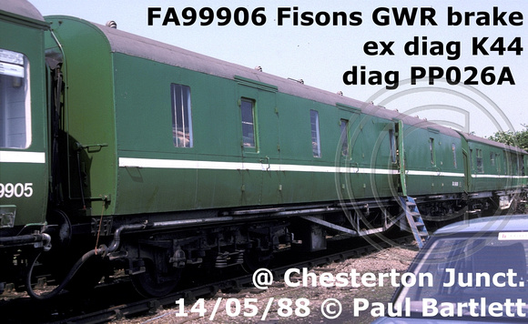 FA99906 green Fisons at Chesterton Junction 88-05-14