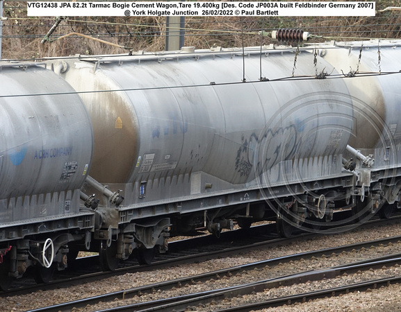 VTG12438 JPA 82.2t Tarmac Bogie Cement Wagon,Tare 19.400kg [Des. Code JP003A built Feldbinder Germany 2007] @ Holgate Junction 2022-02-26 © Paul Bartlett w
