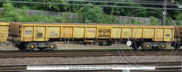 NLU29523 64.0t Network Rail Bogie Ballast Wagon Tare 26.000kg [design code JNO60A Astro Vagone 2003-4] @ York Holgate Sidings 2022-05-22 © Paul Bartlett w