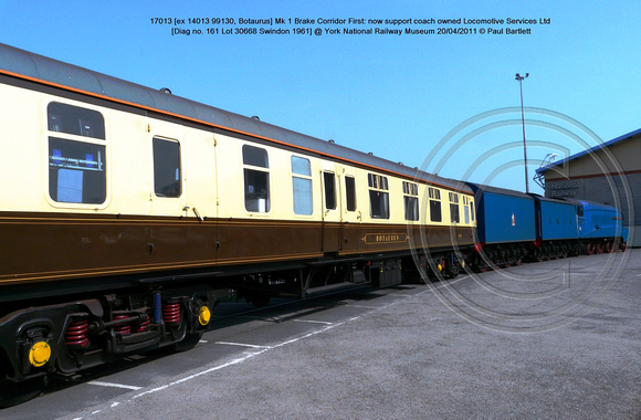 17013 [ex 14013 99130, Botaurus] Mk 1 Brake Corridor 1st Locomotive Services Ltd @ NRM York 2011-04-20 � Paul Bartlett [3w]