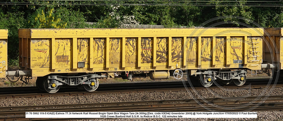 31 70 5992 119-5 IOA(E) Ealnos Network Rail Mussel Bogie Open Box Wagon [Greenbrier 2009] @ Holgate Junction 2022 05-17 © Paul Bartlett w