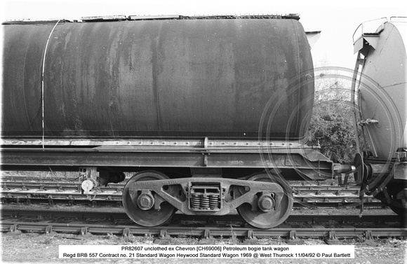 PR82607 unclothed ex Chevron Petroleum bogie tank wagon  @ West Thurrock 92-04-11 � Paul Bartlett [5w]